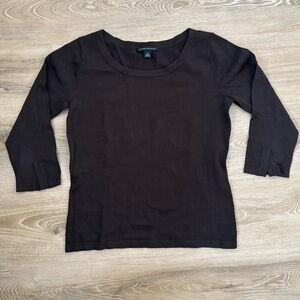 🎁 Banana Republic Dark Brown 3/4 Sleeve Fitted Scoop Neck Top